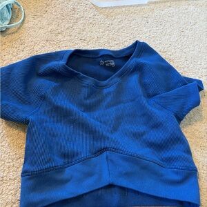 aerie Blue Ribbed Short Sleeve Sweatshirt